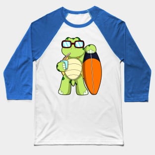 Turtle as Surfer with Surfboard & Drink Baseball T-Shirt